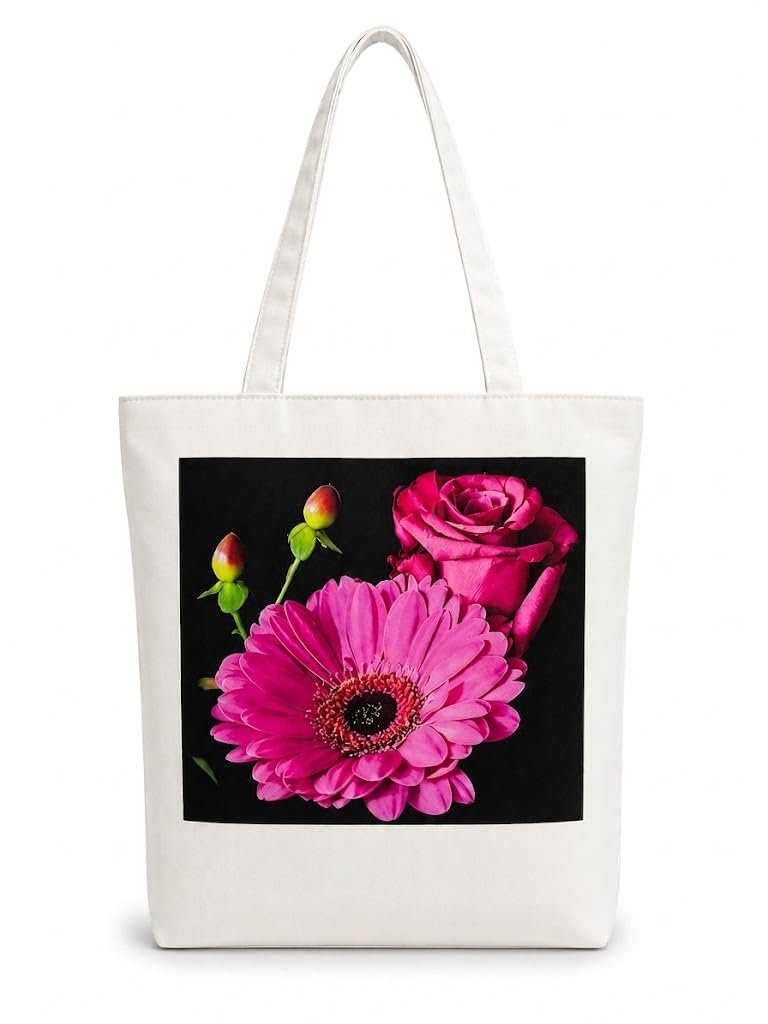 MINTHILL Canvas premium Tote Bag for Women with Zipper & liner, innerpocket Reusable Shoulder Bag for Shopping, Work, Travel, Daily Carry, Lightweight, Easy Care (Pink Rose)