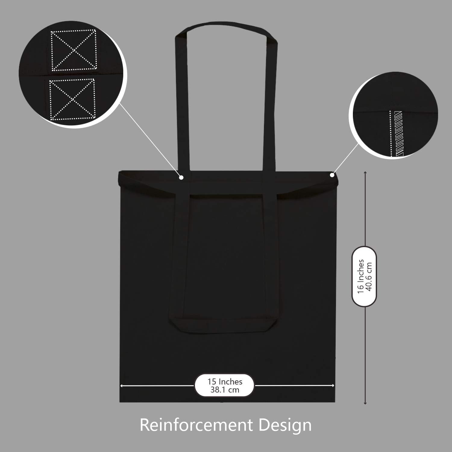 MyOrganicBag Economical Sustainable Cotton Tote Bag, Lightweight Medium Reusable Grocery Shopping Cloth Bags, Suitable for DIY, Advertising, Promotion, Gift, Activity - Black (Pack of 5)
