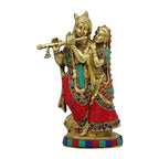 SVARUP Brass Radha Krishna Idol Statue Playing Flute for Puja Mandir Radha Krishan Murti Sculpture Gift & Home Decor Height 8 Inches