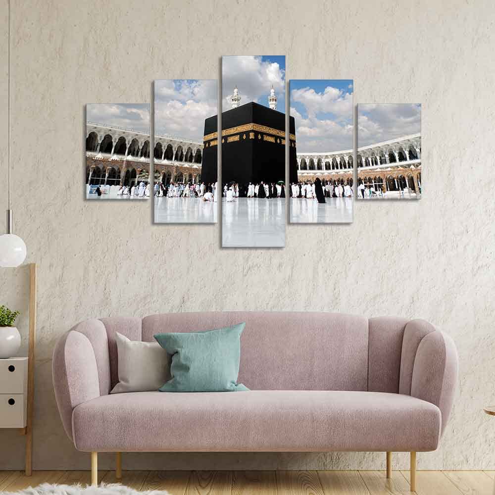 VIBECRAFTS Masjid Al Haram Canvas Wall Painting of Five Pieces Set For Home|Office|Living Room|Gift (PTVC5Pcs1_5520N)