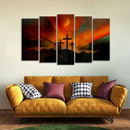 VIBECRAFTS Three Cross Silhouette Canvas Wall Painting of Five Pieces Set For Home|Office|Living Room|Gift (PTVC5Pcs2_6627)