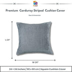 RD TREND® Cushion Cover Set of 2, Decorative Sofa Living Room Home Square Cushion Covers 24 Inch x 24 Inch, Aesthetic Corduroy Striped Double Sided (Grey)