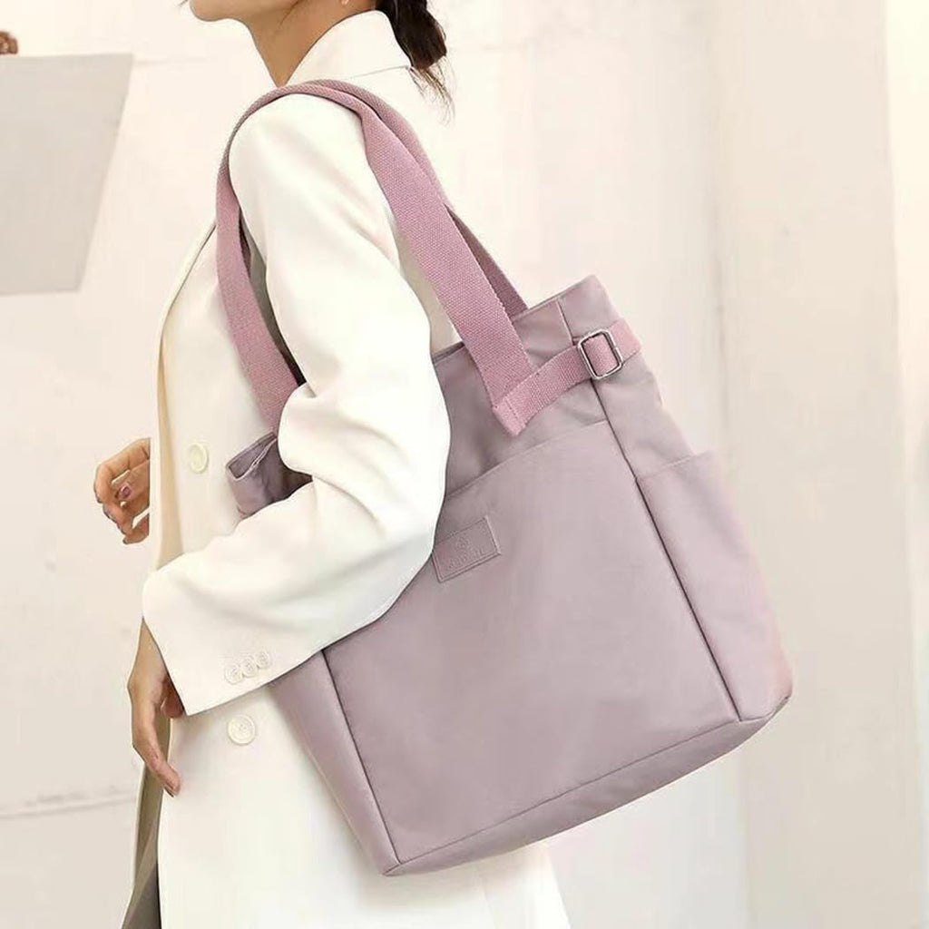 PALAY Tote Bag for College Girls Women Purple Nylon Multi-Pockets Handbag