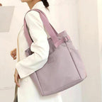 PALAY Tote Bag for College Girls Women Purple Nylon Multi-Pockets Handbag