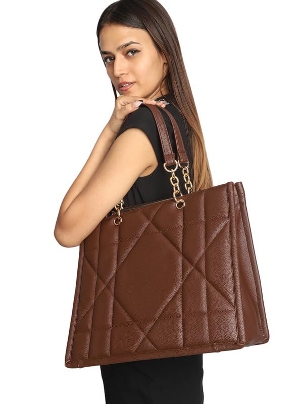 MINI WESST Women's Western Casual Textured Zip Tote Bag | Perfect for Office, College & Everyday Use