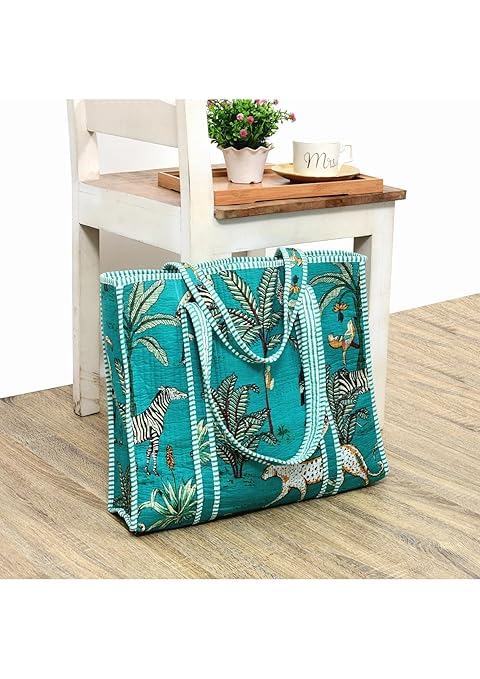 Yda fashion Quilted Cotton Tote Bag for Women & Men, 3 Layer Shopping Bag, Printed Reusable Grocery Tote, Lightweight Multipurpose Shoulder Handbag for Daily Use