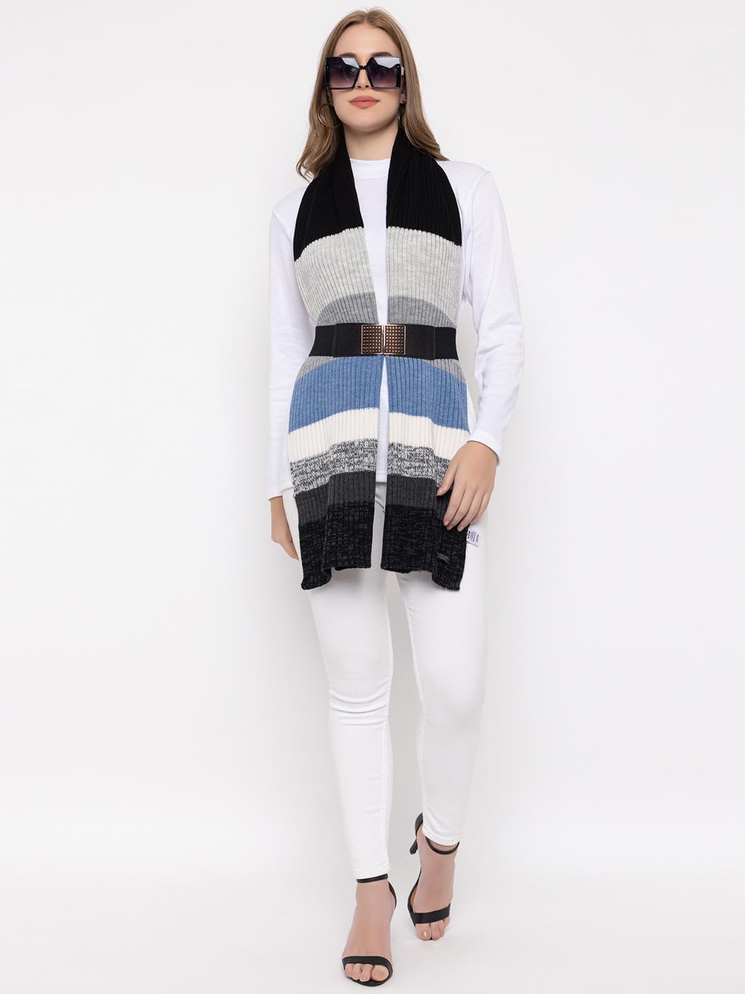 513 Women's Acrylic Woolen Color Block Casual Warm Winter Wear Muffler Scarf Stole