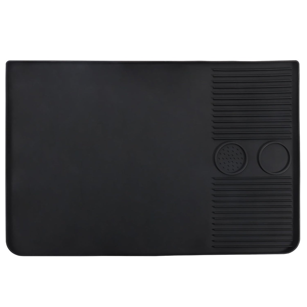 House of Quirk Silicone Coffee Mat with Raised Spill Proof Edges for Countertops, Easy Clean Coffee Station Mat (Black), 1 Piece Kafalo