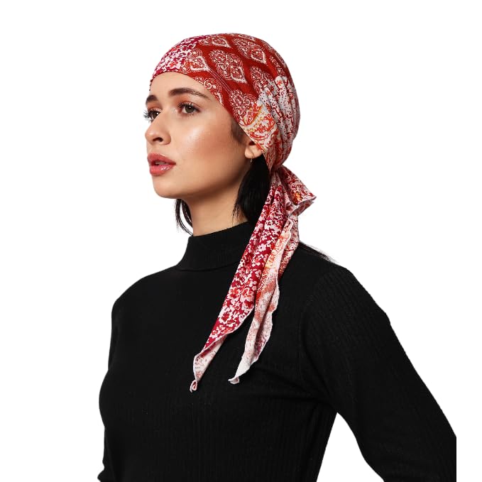 The Headscarves Women’s Cotton Printed Pre-Tied Headscarf for Chemo Hair Loss – Stylish Chemo Headwear, Soft Cotton Hijab Wrap, Bamboo Turban Scarf, Breathable Cancer Head Cover Free Size
