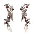 El Regalo Oxidized Bird Earrings with Pearl- Handmade Silver Replica Brass Earrings in Antique Silver Finish for Girls & Women