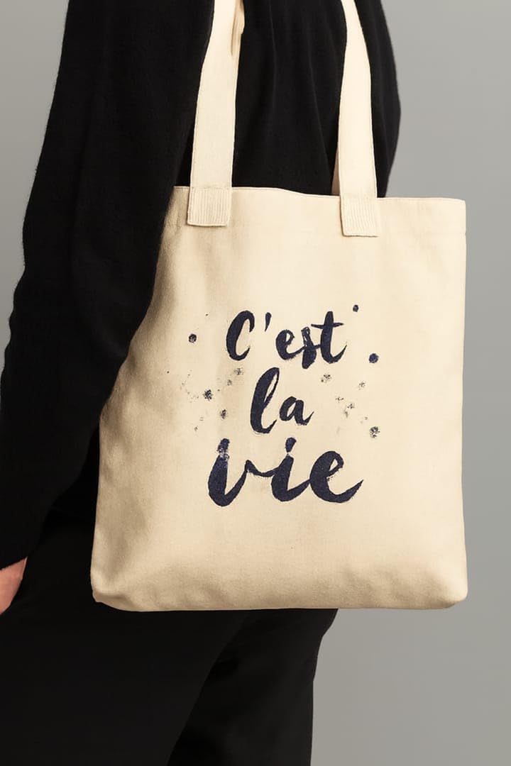 RAL Heavy Duty 400 GSM Cotton Canvas Tote Bag for Women | Printed Shoulder Bag for Office, College & Grocery | Reusable Eco-Friendly Shopping Tote (38 x 9 x 32 cm) (C'est La Vie Print)