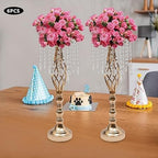 DOYKLI Crystal Flower Candle Holder Stand,Golden Crystal Candle Holder Stand for Table Centerpieces,Table Wedding Flower Vase, Candlesticks Home Decor