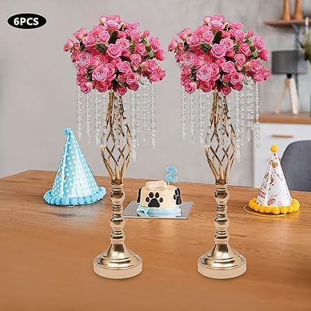 DOYKLI Crystal Flower Candle Holder Stand,Golden Crystal Candle Holder Stand for Table Centerpieces,Table Wedding Flower Vase, Candlesticks Home Decor