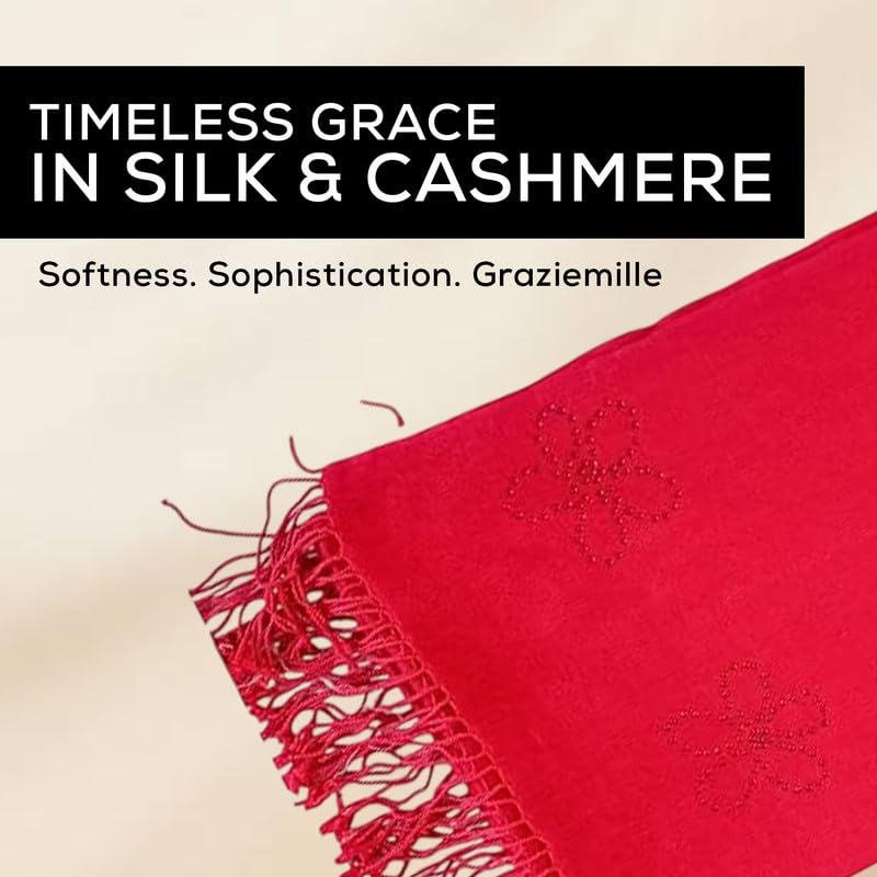 Graziemille PURE PASHMINA IN SILK/CASHMERE IN Pashmina RED FEATHER