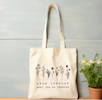 The Purple Tree Grow Through Floral Cotton Classic Tote Bag For Women - Eco Friendly, Reusable Shopping Bag, College Bag, White (Pack Of 1)
