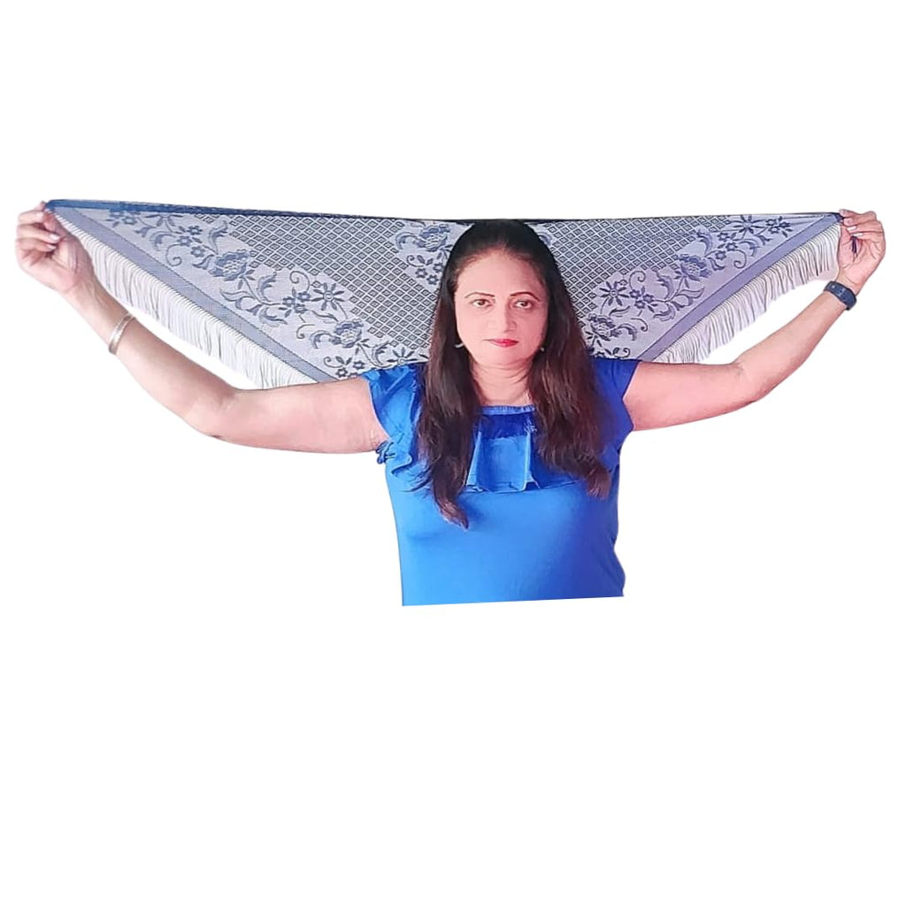 Devino Ora Elegant Blue Lace Triangle Scarf/Shawl, Blue Diamond, 1