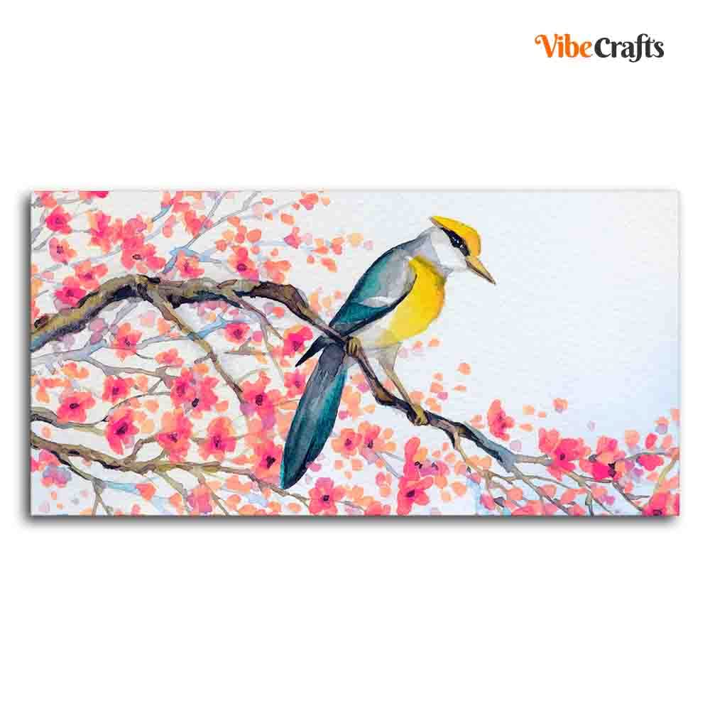 VIBECRAFTS Canvas Paintings for Living Room Drawing Room Beautiful Bird On Tree Branch Canvas Wall Painting Fitted With Wooden Frame For Home | Office | Living Room | Gift (PTVCH_2466)