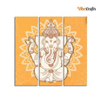 VIBECRAFTS 3 Pieces Shree Ganesh Ji Canvas Wall Painting Fitted With Wooden Frame For Home | Office | Living Room | Gifts (PTVC3Pcs1_9579)