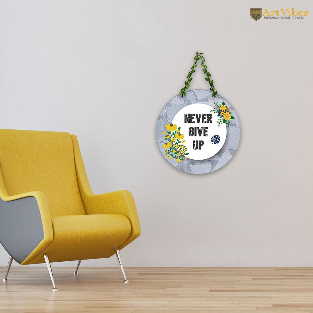 Artvibes Never Give Up MDF Wood Wall Hanger Ornaments | Office Paintings For Wall | Motivational Wall Decor | Wall Poster | Graphic Art | Gift Items | Office Wall Decoration Items (WH_8206NN)