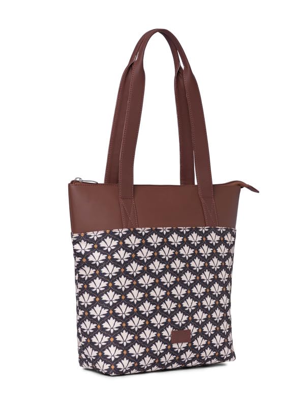 ZOUK Bidri Kaiser Floral Printed Women's Jute Handcrafted Vegan Leather Blue Everyday Tote