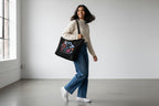 DANIOO Large Black Cotton Canvas Tote Bag for Women with Zipper, Inner Pocket and Bottle Holder