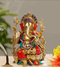 ARTVARKO Ganesha Idol Brass with Multicolor Stone Handwork Ganesh Bhagwan Large Statue God Ganpati Murti 12 Inch