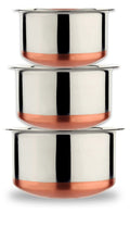 LIMETRO STEEL 22 Gauge Multi-Purpose Cook and Serve Use Tope Set with Lid (Copper Base, Set of 3)