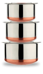 LIMETRO STEEL 22 Gauge Multi-Purpose Cook and Serve Use Tope Set with Lid (Copper Base, Set of 3)
