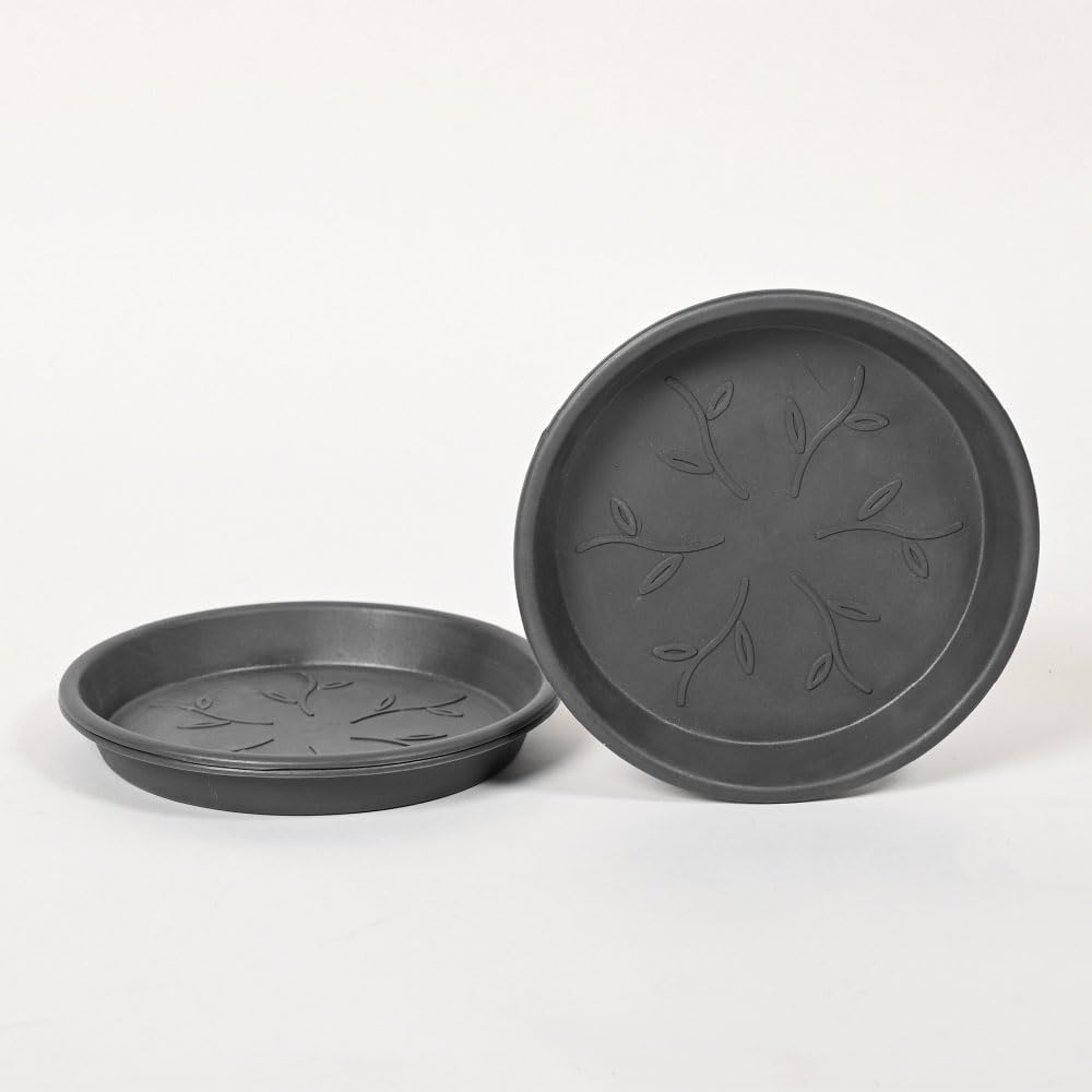 Ugaoo UV Treated Gardening Plastic Tray (Plate/Saucer) for Pots - 8 inch, Black Color, Set of 3 | Tray for Plants Pot for Indoor Home Decor & Outdoor Garden & Balcony