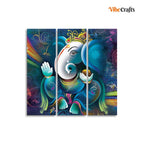 VIBECRAFTS 3 Pieces Shri Ganesha Canvas Wall Painting Fitted With Wooden Frame For Home | Office | Living Room | Gifts (PTVC3Pcs1_9513)