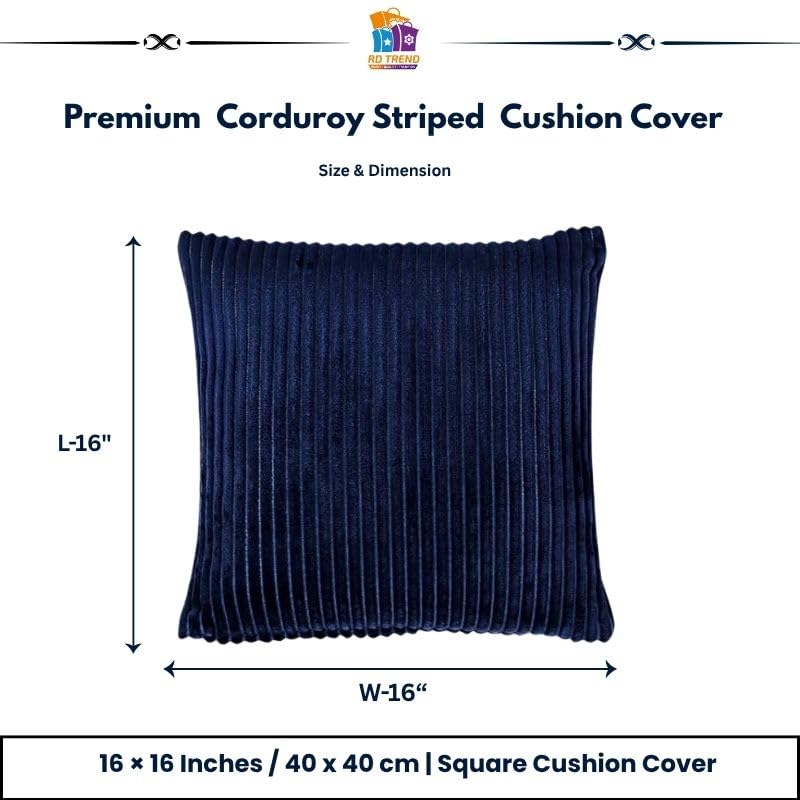 RD TREND® Cushion Cover Set of 5, Decorative Sofa Living Room Home Square Cushion Covers 16 Inch x 16 Inch, Aesthetic Corduroy Striped Double Sided (Navy Blue,Pack of 5)