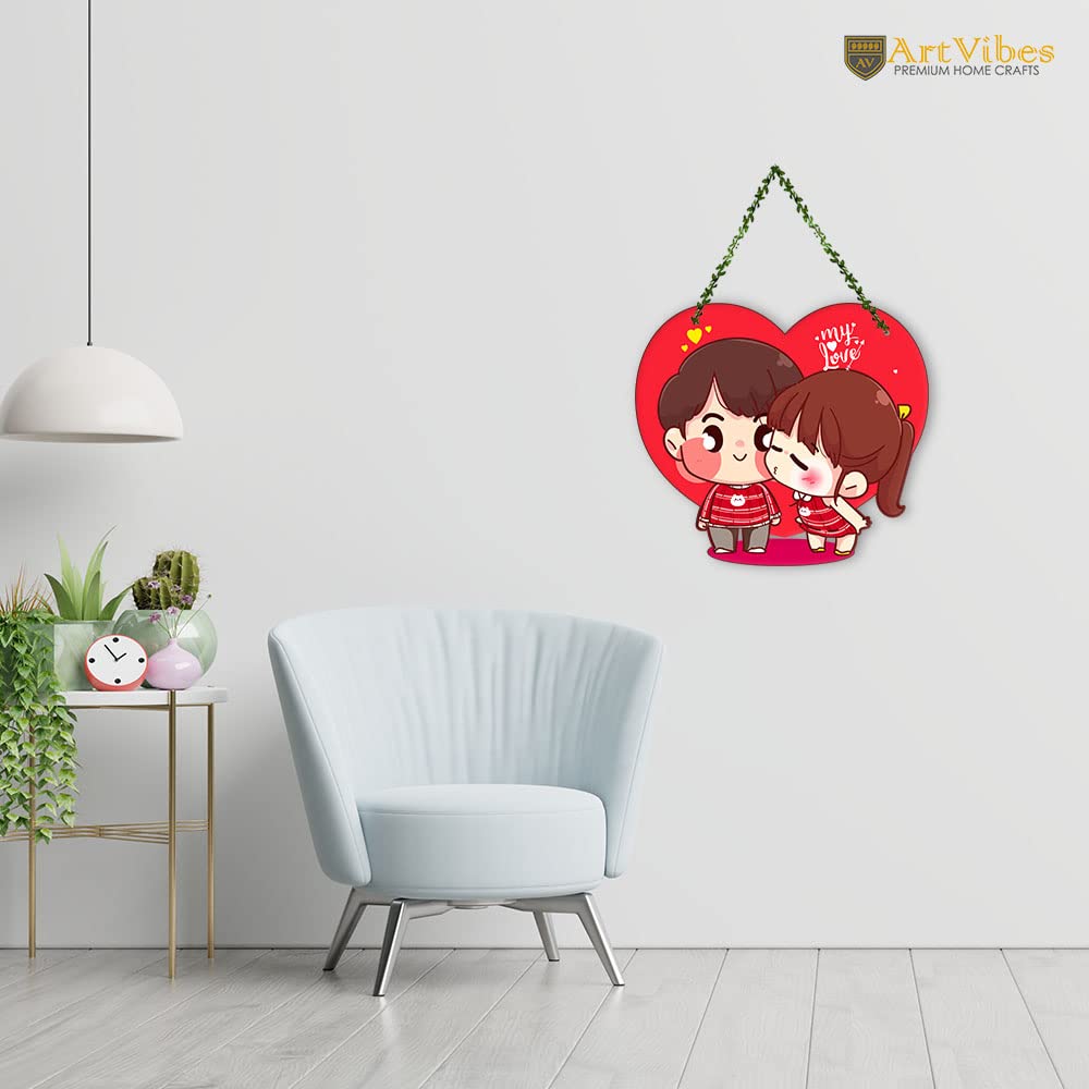 Artvibes Cute Couple Wooden Wall Hanging for Decoration | Valentine Gift for Partner | Couple Gift | Gift Items For Girlfriend Boyfriend Husband Wife | Wall Illustrations | Wall Accent (WH_8310N)
