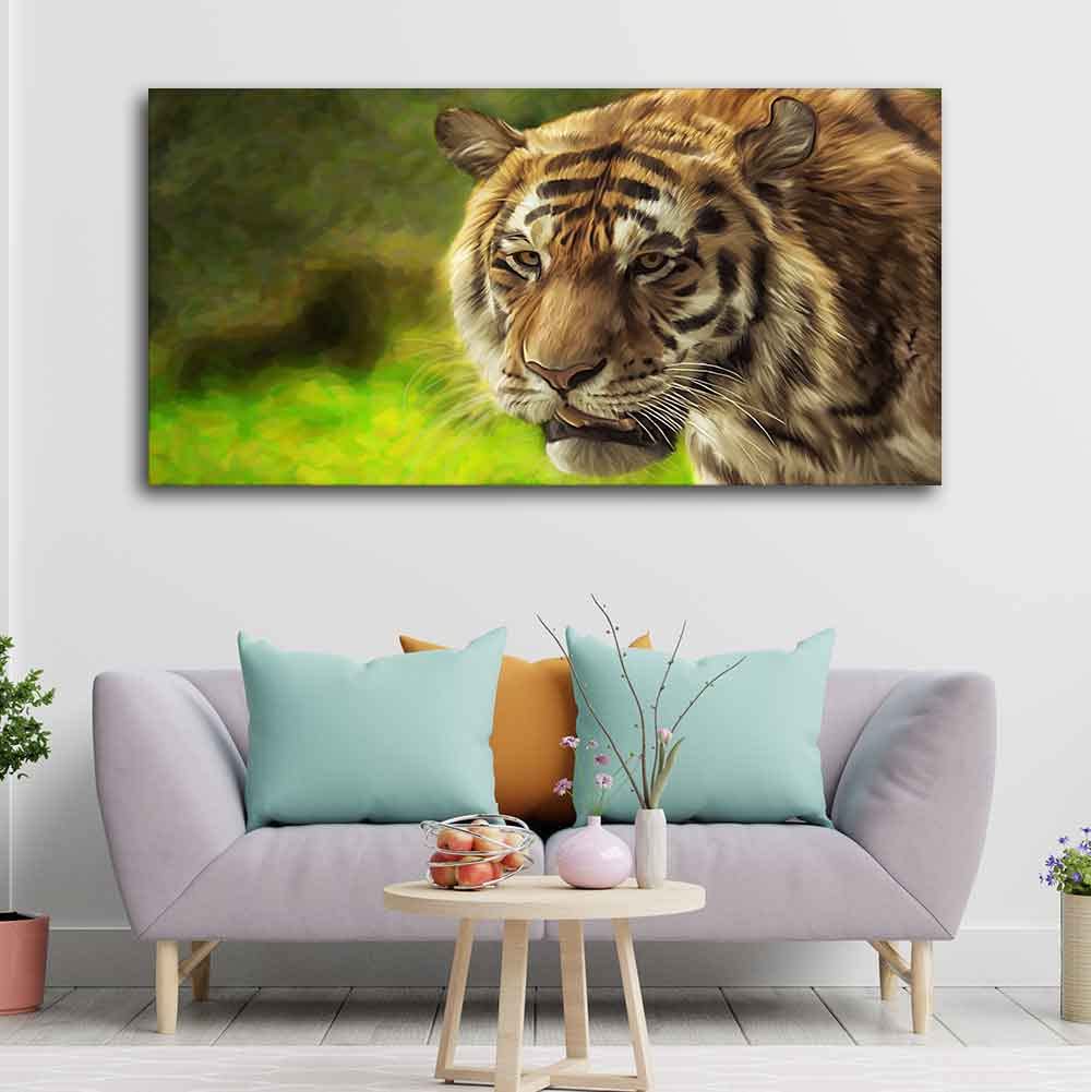 VIBECRAFTS Canvas Paintings for Living Room Drawing Room Tiger In Forest Canvas Wall Painting Fitted With Wooden Frame for Home | Office | Gift (PTVCH_2443)
