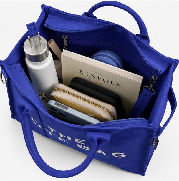 AQVA Printed Cotton Canvas Tote Bag, Navy Blue