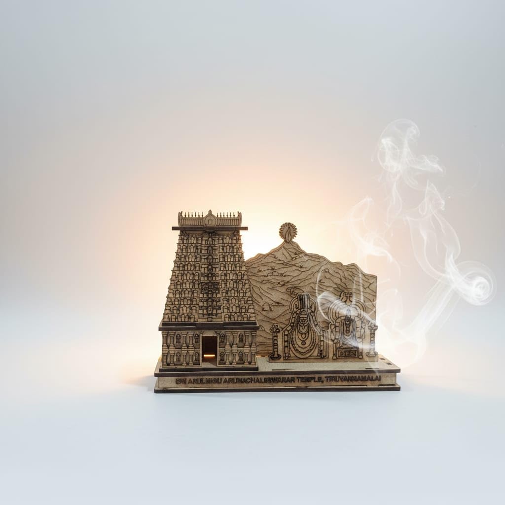 QUEENS CANVAS Wooden Arunachaleshwar Temple Tiruvannamalai 3D Model Replica, Handcrafted Decorative Showpiece