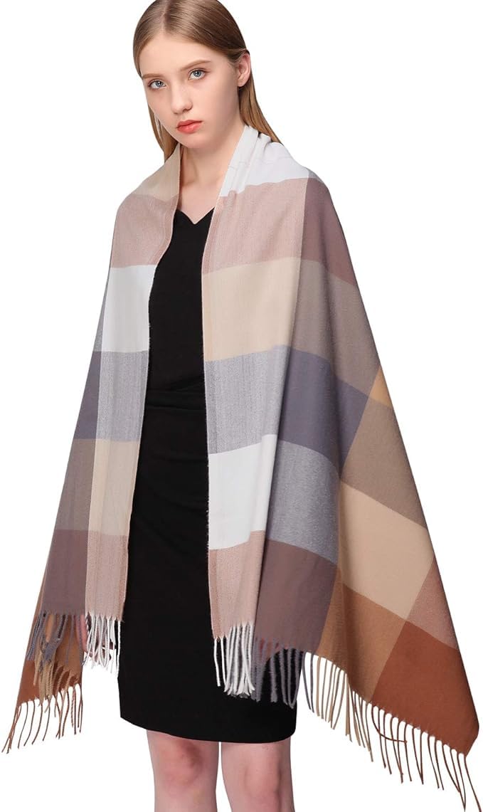 Alexvyan female Winter Brown Multicolor Warm Long Stoles Shawls Long Big Checked Scarves Woolen Women Casual Scarf Soft Wrap For Casual Formal Occassions- 200Cm*70Cm