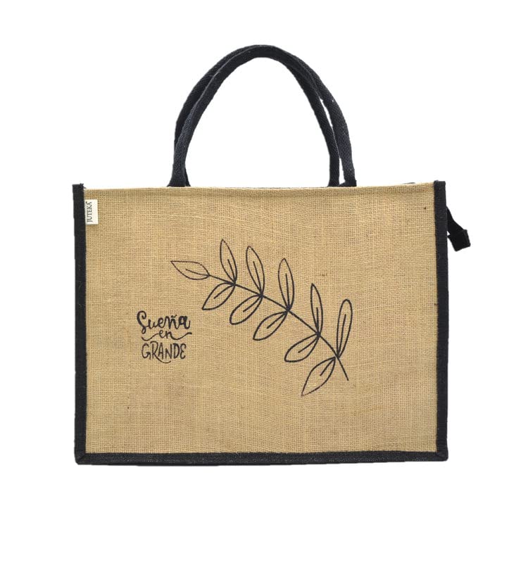 JUTEKA Printed Jute Bag for Lunch, Office, Grocery, Picnic, Tiffin, Shopping Hand Bag with padded cotton handles…
