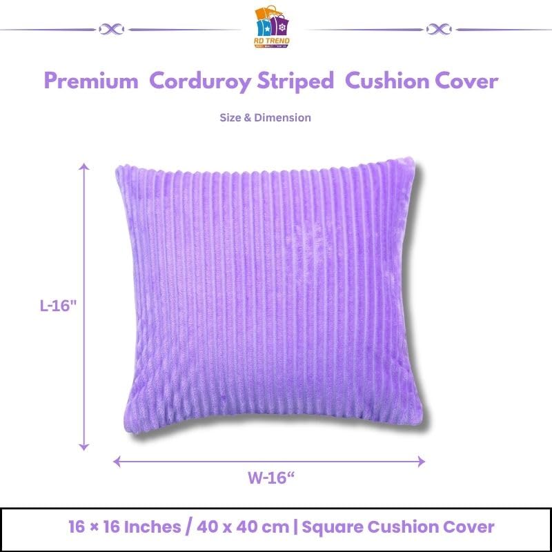 RD TREND® Cushion Cover Set of 2, Decorative Sofa Living Room Home Square Cushion Covers 16 Inch x 16 Inch, Aesthetic Corduroy Striped Double Sided (Lavender)