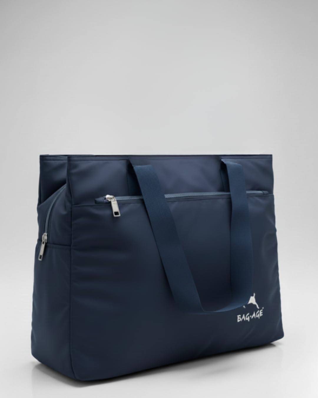 Bag-Age HB08L Large Tote Bag for Girls & Women, Handbag with Multiple Compartments, Water Resistant Shoulder Bag with Zipper & Umbrella Side Pocket for Work, Travel & Daily Use (Navy Blue)