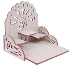 AVONIX Traditional Wooden Pooja Mandir Premium White Wooden Tabletop Pooja Mandir with Om Cutout & 3-Tier Platform | MDF Home Temple for Idols, Diya & Prayer Decor | White Wood Finish