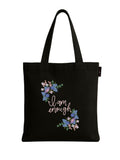 Peach Blossom Women's Printed Cotton Zipper Tote Bags (BLK - I M ENOUGH)