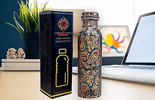 DSH Copper Bottles for Water 1 Litre Printed Design with Fine Art Work, Yoga Water Bottle 1000 ML (Color 07)