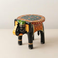 ATRANGI STUDIO Black Colourful Handpainted Wooden Elephant Stool Cum Showpiece | Mango Wood Traditional Multipurpose Stool for Living Room Decor & Mandir | Perfect for Plant Stand | 8x8x10 inch