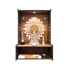 Devaāra Wooden Pooja Stand for Home & Office – Wall-Mounted Mandir with LED Spot Light | Compact DIY Temple for Puja Room Decor (H-15.5, L-11.5, W-9.5 Inch)