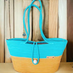 BEAUTIFUL HOMMIES Attractive Hand Bag |large Tote Bag |Summer Bag | Bucket Bag | Basket Bag | Bamboo Tote | Beach Bags for Women|Boho Bag|Handbag |Jute Bag |Handmade Bag (YELLOW CYAN STYLISH)