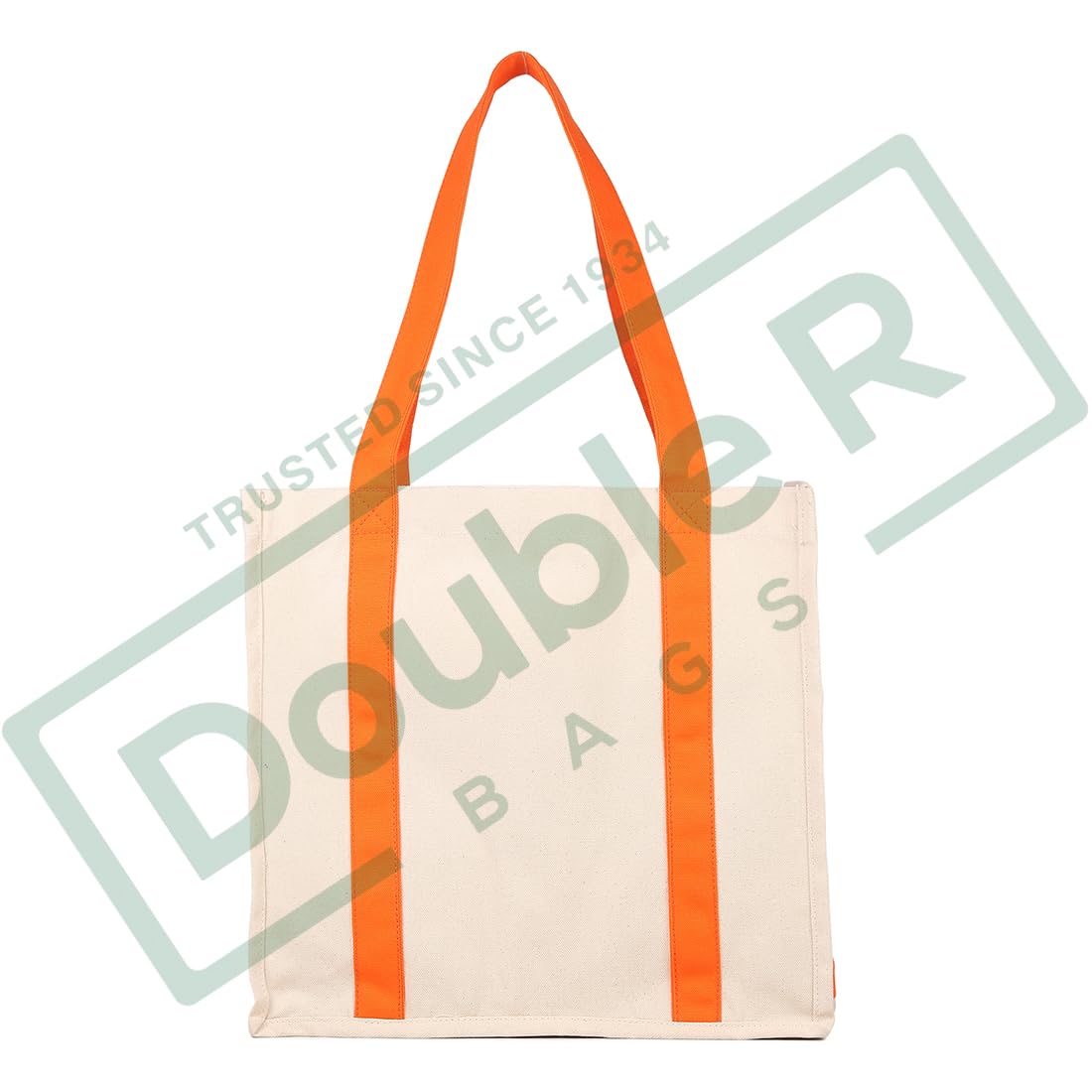 DOUBLE R BAGS Heavy Duty Canvas Grocery Bag with Side Pockets, Reusable Shopping Tote with Handles, Large Multipurpose Cotton Bag for Grocery, Jhola, Beach, Picnic, Travel (Orange, Pack of 4)