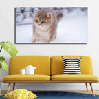 VIBECRAFTS Canvas Paintings for Living Room Drawing Room Cat Walking In Snow Beautiful Wall Painting Fitted With Wooden Frame For Home | Office | Gift |(PTVCH_2307)