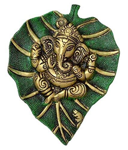 Prince Home Decor & Gifts Multicolour Handmade Decorative Feng Shui Metal Pan Leaf Hanging Ganesh Ji Statue (Green Color)