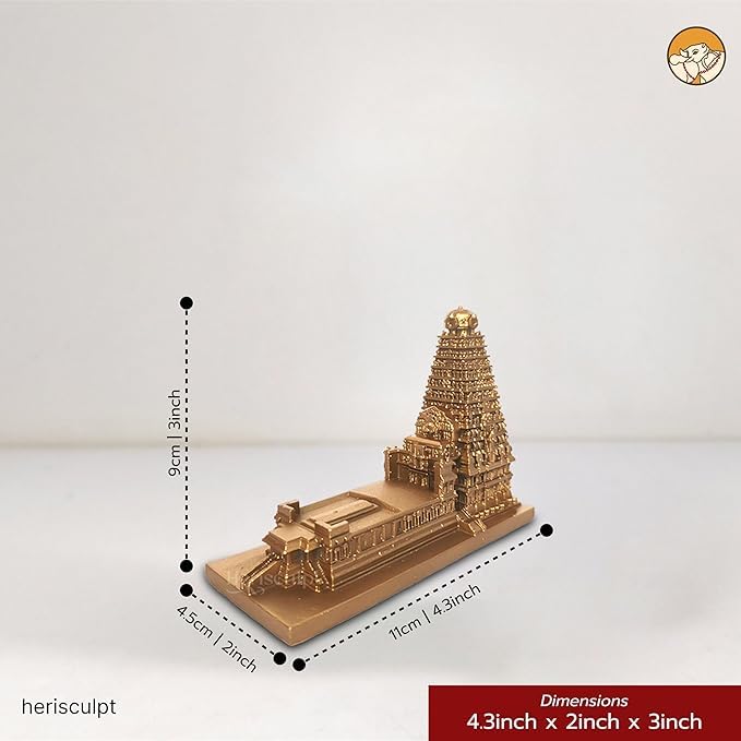 Brihadeeswarar Temple Miniature 3 inch – Handcrafted Thanjavur Big Temple Replica – Premium Resin & Marble Dust Sculpture with Antique Bronze Finish – South Indian Cultural Home Décor & Gift