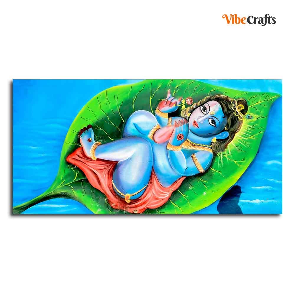 VIBECRAFTS Canvas Paintings for Living Room Drawing Room Little Krishna Canvas Wall Painting Fitted With Wooden Frame For Home | Office | Living Room | Gifts (PTVCH_2526)